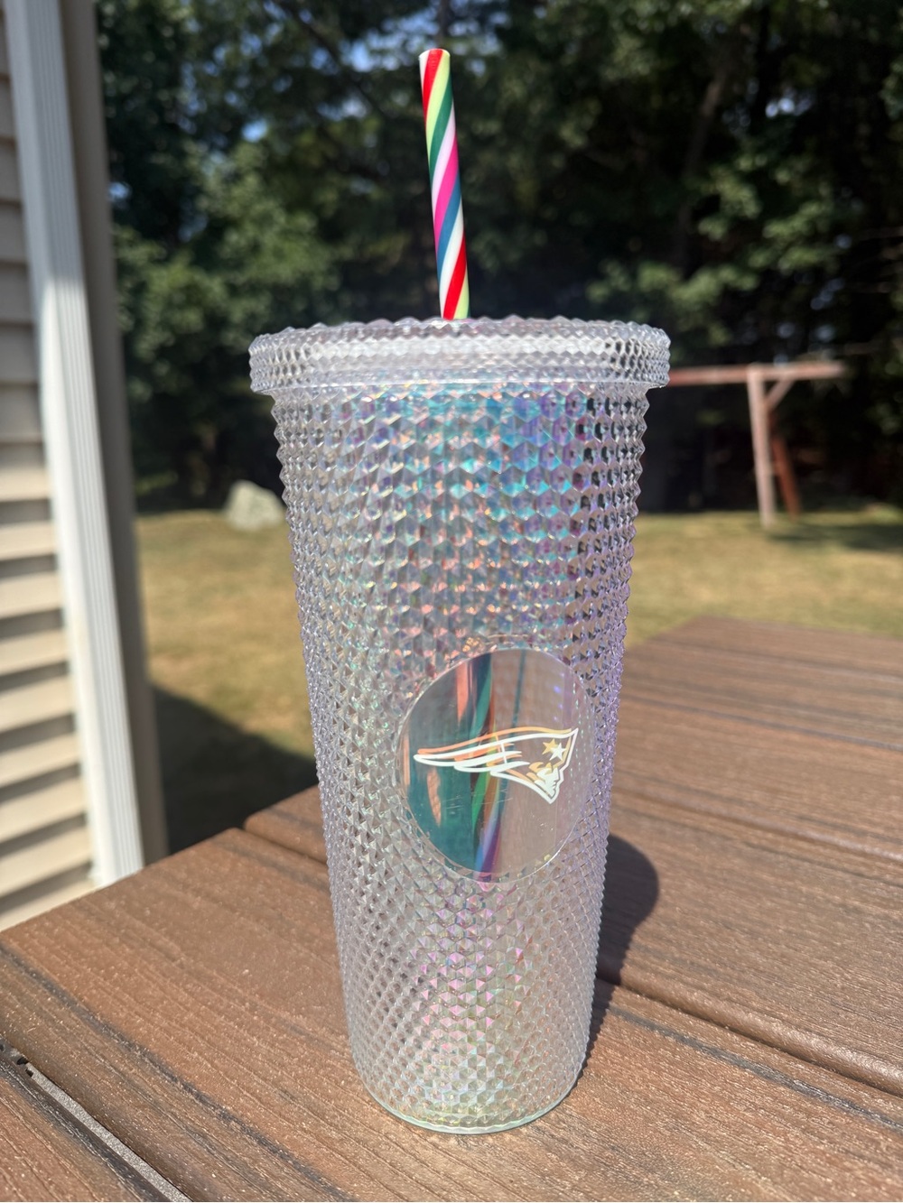 NFL New England Patriot's Iridescent Studded Tumbler with Multicolor Straw